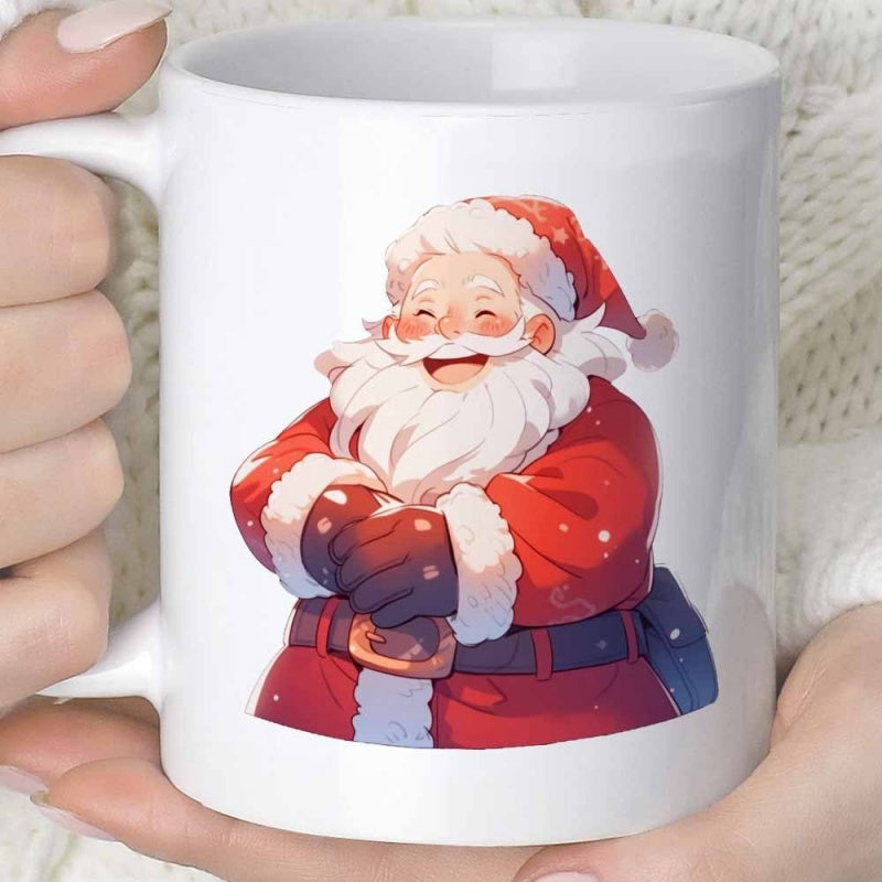 Tailorly White Ceramic 11 oz Mug - Jolly Laughing Character In Red Suit With White Fluffy Beard Santa Claus
