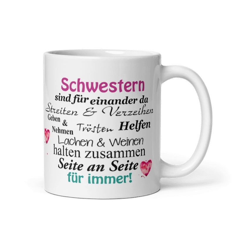 Tailorly White Ceramic 11 oz Mug - Minimalist Polished Surface Featuring Two Decorative Pink Hearts And Script Heart