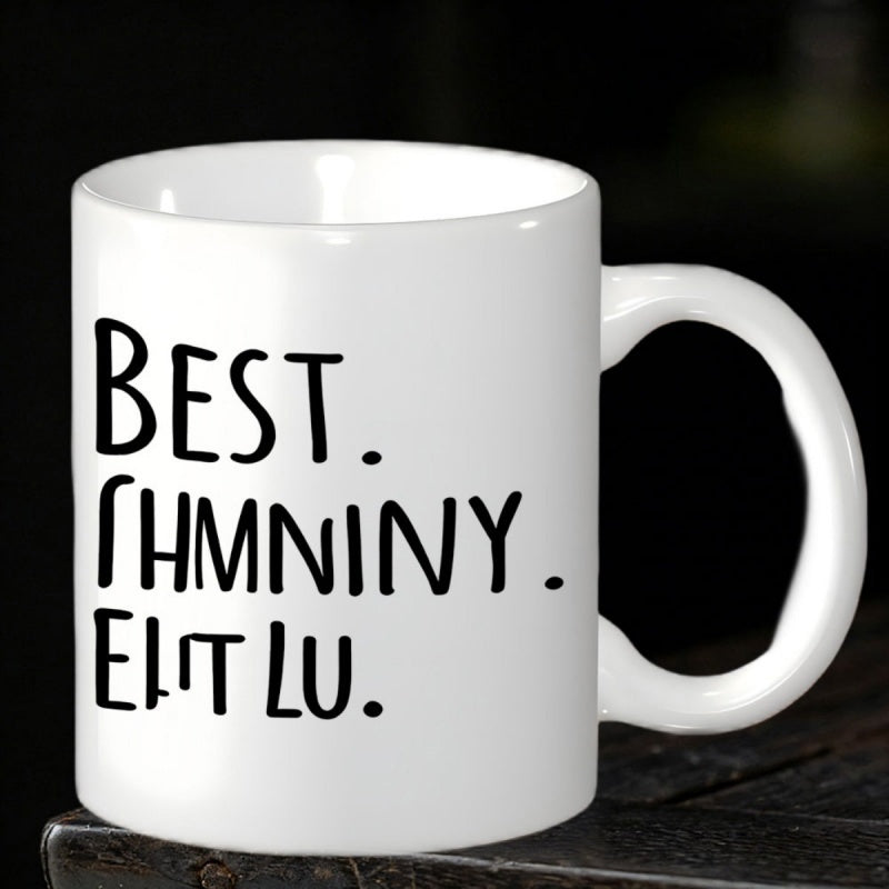 Tailorly White Ceramic 11 oz Mug - Best Minimalist White Ceramic Coffee Cup With Simple Black Handwritten Text Mug