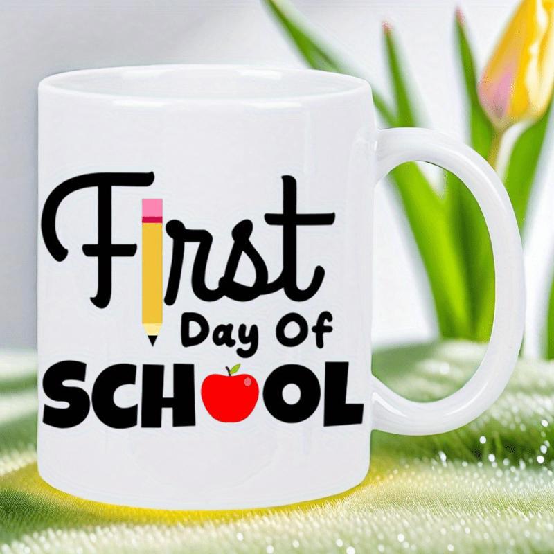 Tailorly White Ceramic 11 oz Mug - First Day Of School Minimalist Academic Icons With Vibrant Red Apple And Pencil Mug