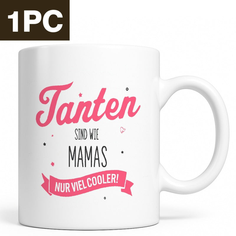 Tailorly White Ceramic 11 oz Mug - Elegant Pink Script Typography Featuring Decorative Banner And Scattered Dots Mug