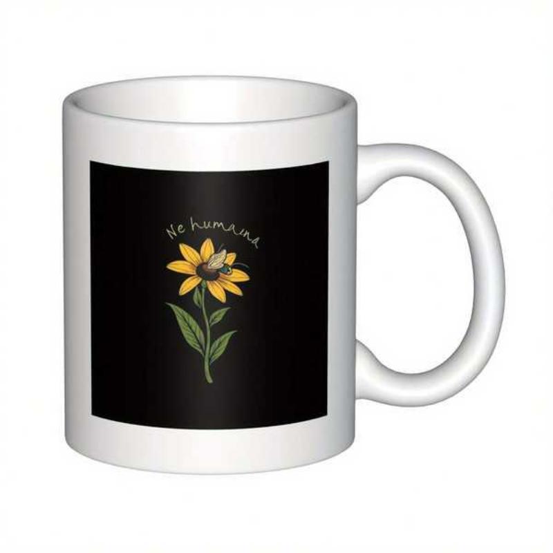 Tailorly White Ceramic 11 oz Mug - Bee Humble Vibrant Yellow Petals With Green Leaves And Tiny Bee Resting On Sunflower