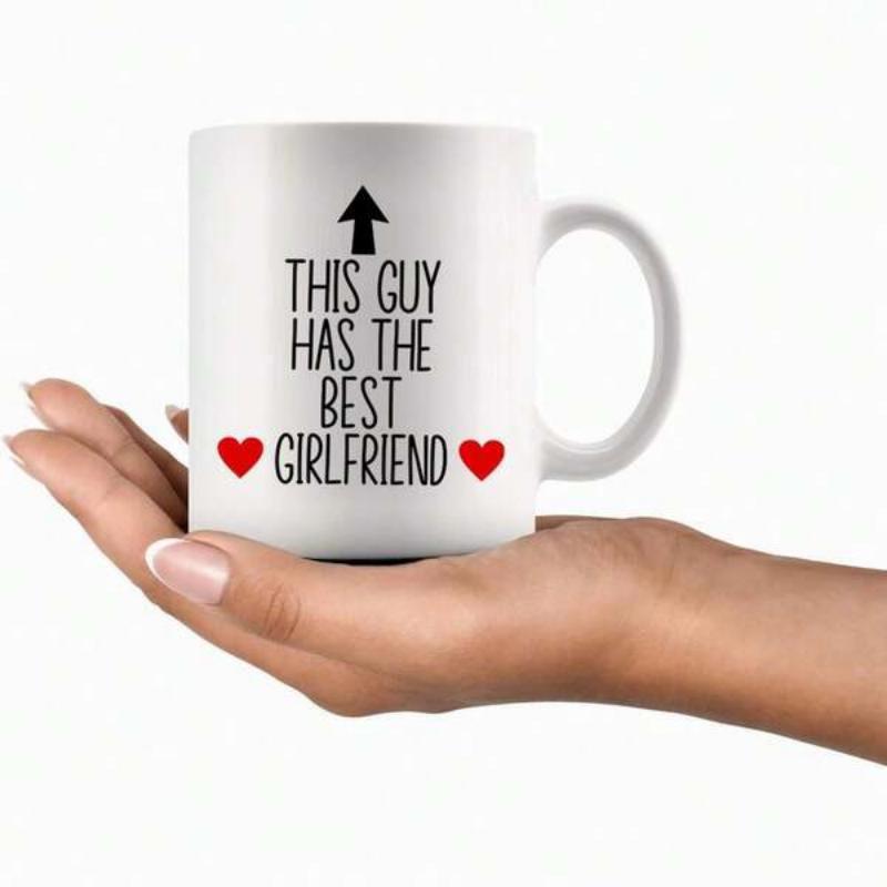 Tailorly White Ceramic 11 oz Mug - This Guy Has The Best Girlfriend Simple Black Arrow With Two Small Red Hearts On Ceramic Mug