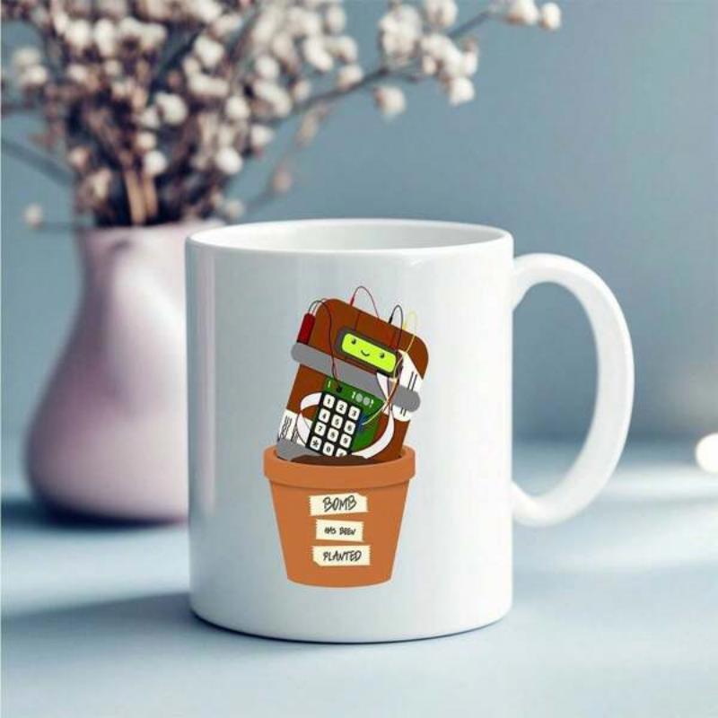 Tailorly White Ceramic 11 oz Mug - Im In The Data Retro Electronic Gadgets And Calculator Inside A Decorative Flower Pot
