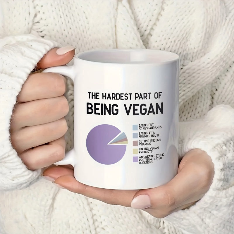 Tailorly White Ceramic 11 oz Mug - The Hardest Part Of Being Vegan Colorful Minimalist Pie Chart Displaying Humorous Diet Statistics Mug