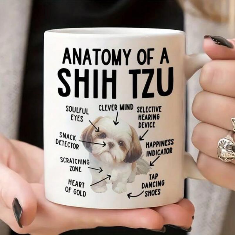 Tailorly White Ceramic 11 oz Mug - Anatomy Of A Shih Tzu Cute Small Long Haired Dog Sitting Calmly With Expressive Eyes Dog