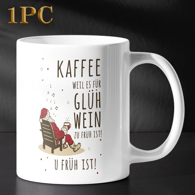 Tailorly White Ceramic 11 oz Mug - Relaxing Character Sitting In A Chair Holding A Warm Mug Santa