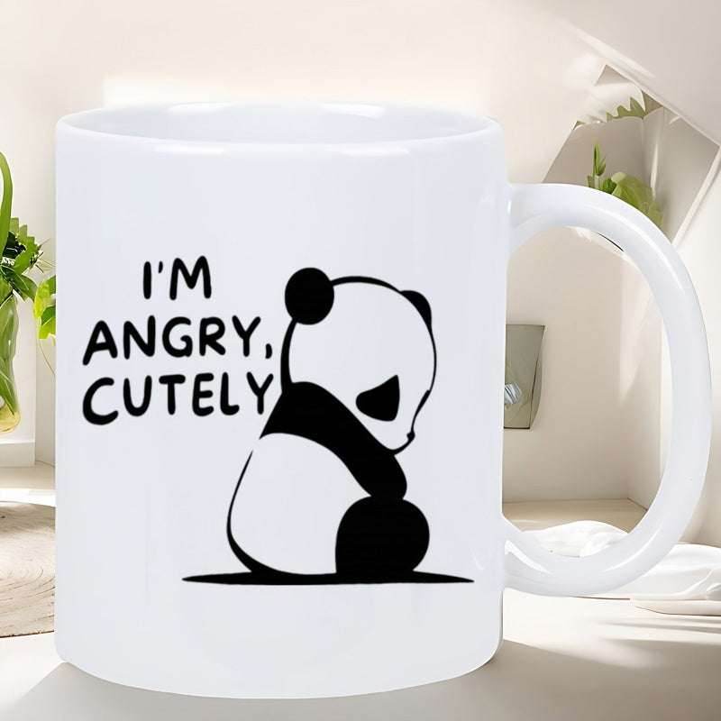 Tailorly White Ceramic 11 oz Mug - Im Angry Cutely Minimalist Black And White Silhouette Sitting Slumped Over On Ground Panda