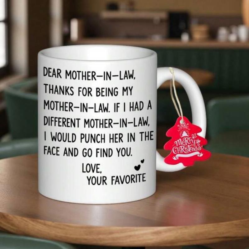 Tailorly White Ceramic 11 oz Mug - Dear Mother In Law Love Your Favorite Elegant Featuring Small Hearts And Red Festive Tag Mug