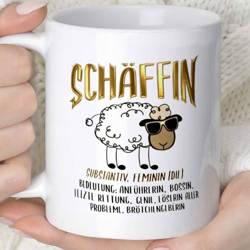 Tailorly White Ceramic 11 oz Mug - Hand Drawn Cartoon Wearing Dark Sunglasses Over White Background Sheep