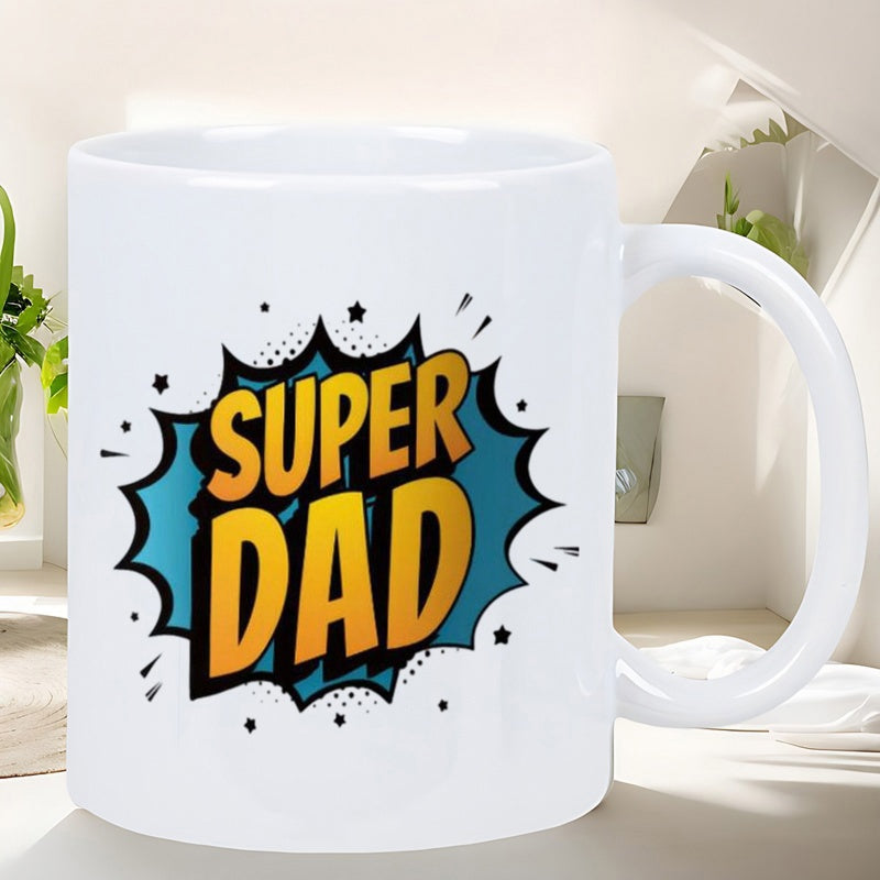 Tailorly White Ceramic 11 oz Mug - Super Dad Dynamic Comic Burst With Vibrant Yellow Bold Letters Mug