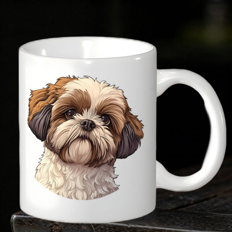 Tailorly White Ceramic 11 oz Mug - Adorable Brown And White Shih Tzu Head With Expressive Eyes Dog