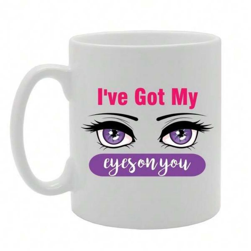 Tailorly White Ceramic 11 oz Mug - I've Got My Eyes On You Stylized Purple Anime Eyes With Long Eyelashes And Expressive Gaze Eyes