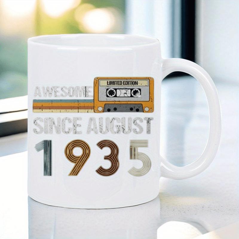 Tailorly White Ceramic 11 oz Mug - Awesome Limited Edition Since August 1935 Vintage Brown Cassette Tape With Unrolled Film Above Distressed Numbers Cassette