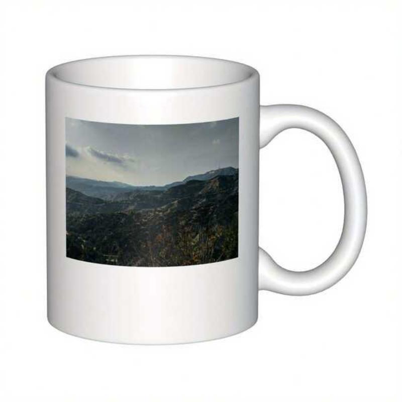 Tailorly White Ceramic 11 oz Mug - Misty Peaks Covered With Dense Green Trees Under Cloudy Dramatic Sky Landscape