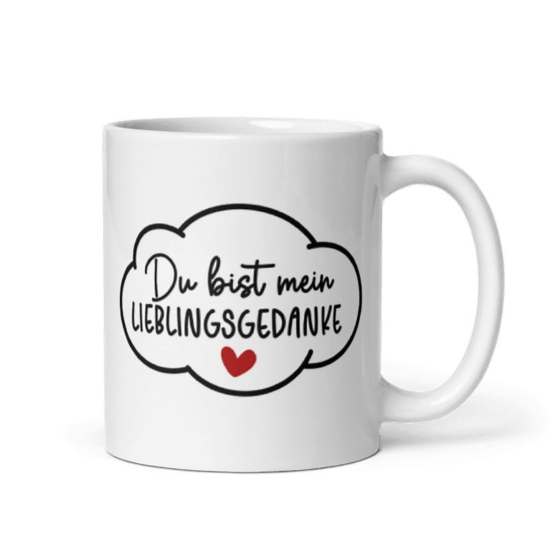 Tailorly White Ceramic 11 oz Mug - Minimalist White Ceramic With Hand Drawn Cloud And Small Red Heart Mug