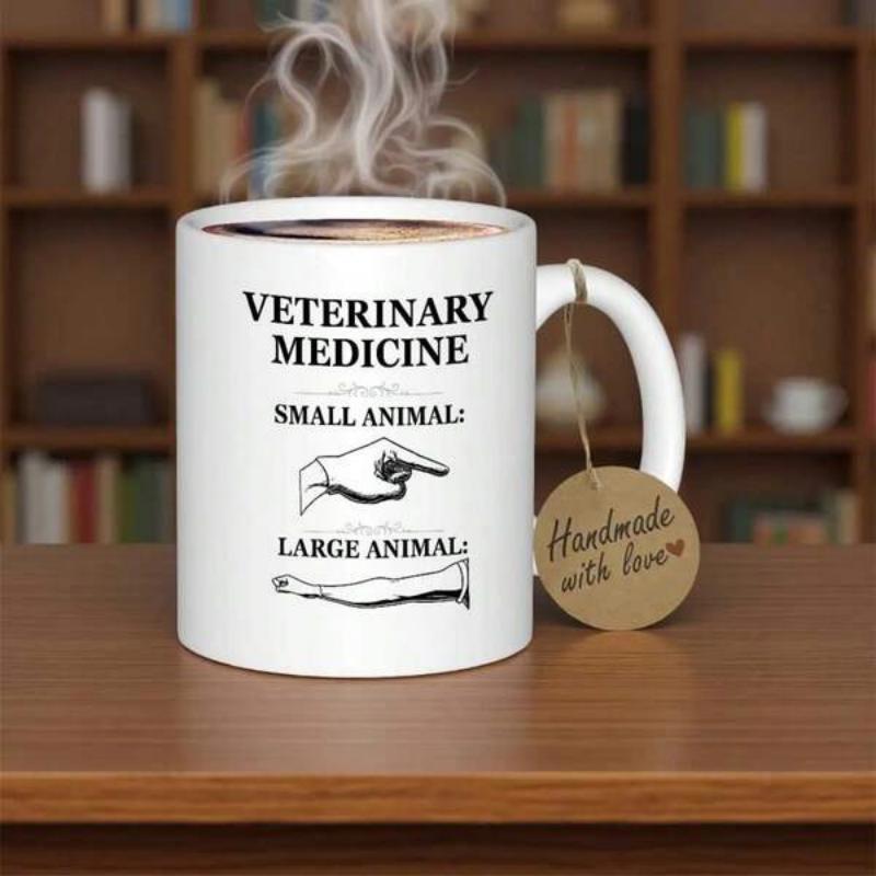 Tailorly White Ceramic 11 oz Mug - Veterinary Medicine Small Animal Large Animal Vintage Style Hand And Arm Illustrations Showing Professional Medical Sign