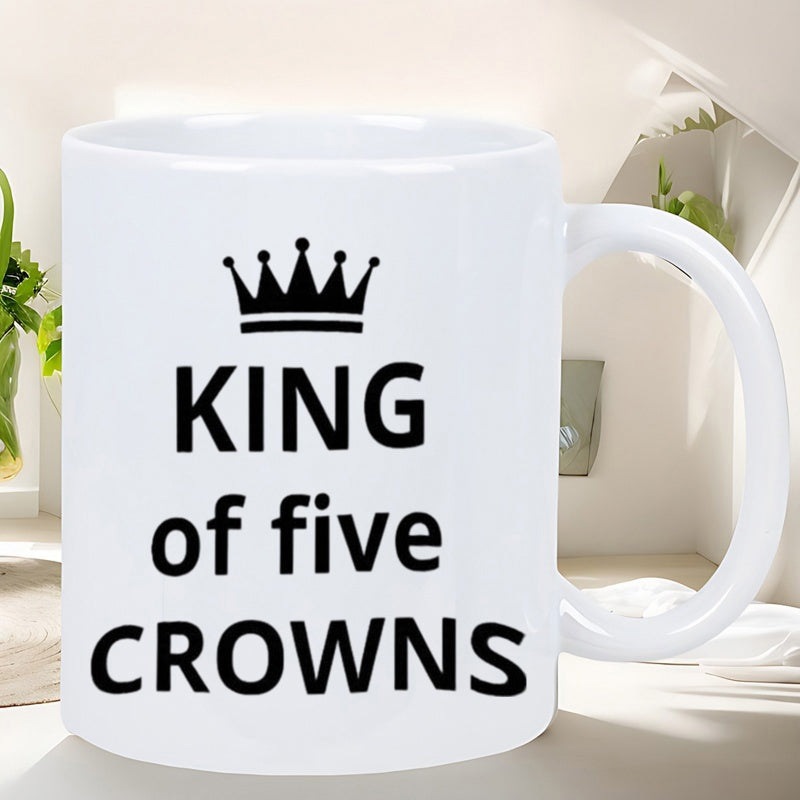 Tailorly White Ceramic 11 oz Mug - King Of Five Crowns Simple Black Silhouette Featuring Five Points And Elegant Circular Base Crown