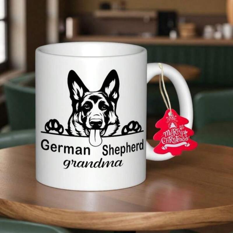 Tailorly White Ceramic 11 oz Mug - German Shepherd Grandma Loyal Peeking Pet With Playful Expression And Cute Paws Showing Dog