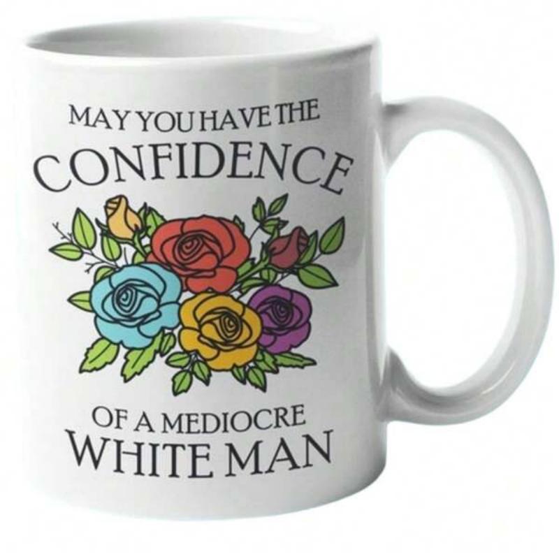 Tailorly White Ceramic 11 oz Mug - May You Have The Confidence Of A Mediocre White Man Vibrant Bouquet Of Colorful Roses Blooming Among Lush Green Leaves Rose