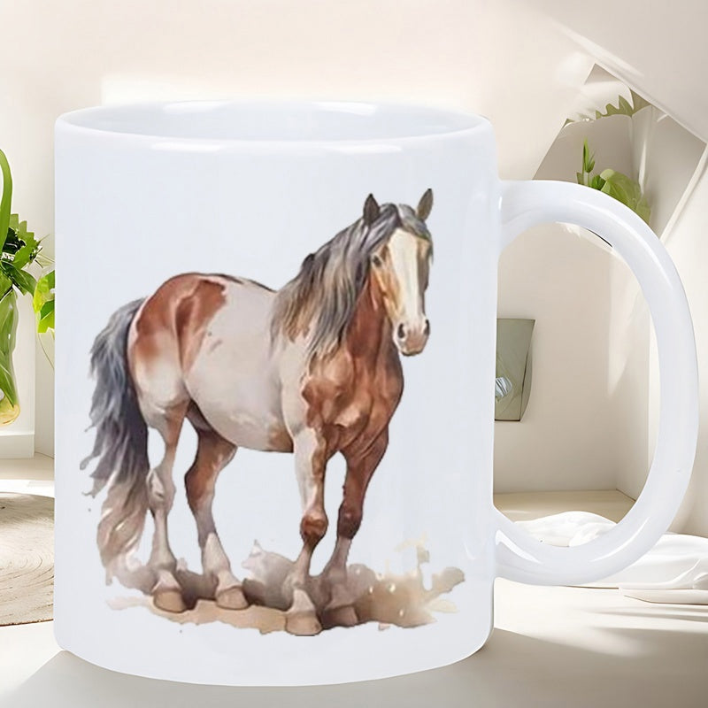 Tailorly White Ceramic 11 oz Mug - Majestic Brown And White Spotted Stallion Standing In Elegant Calm Pose Horse