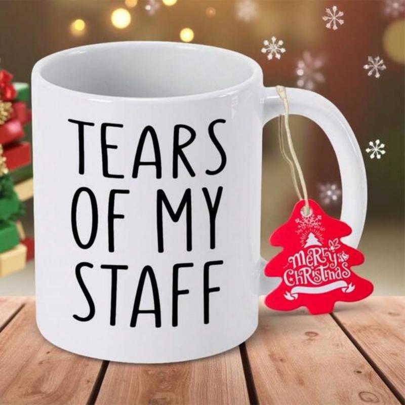 Tailorly White Ceramic 11 oz Mug - Tears Of My Staff Simple White Ceramic Vessel With Minimalist Black Typography Bold Design Mug