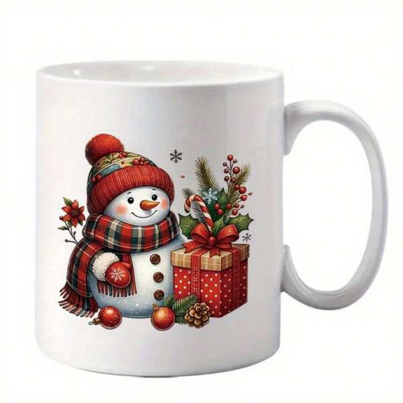 Tailorly White Ceramic 11 oz Mug - Charming Festive Winter Scene Featuring A Smiling Snowman In Red Scarf Snowman