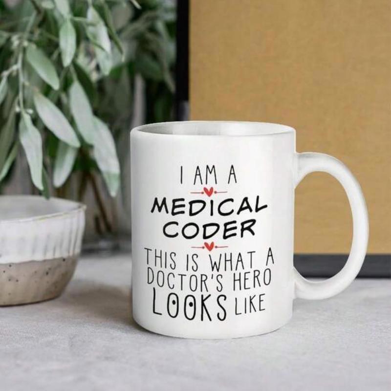 Tailorly White Ceramic 11 oz Mug - I Am A Medical Coder This Is What A Doctor's Hero Looks Like Pure Featuring Delicate Red Heartbeat Line Graphic Mug