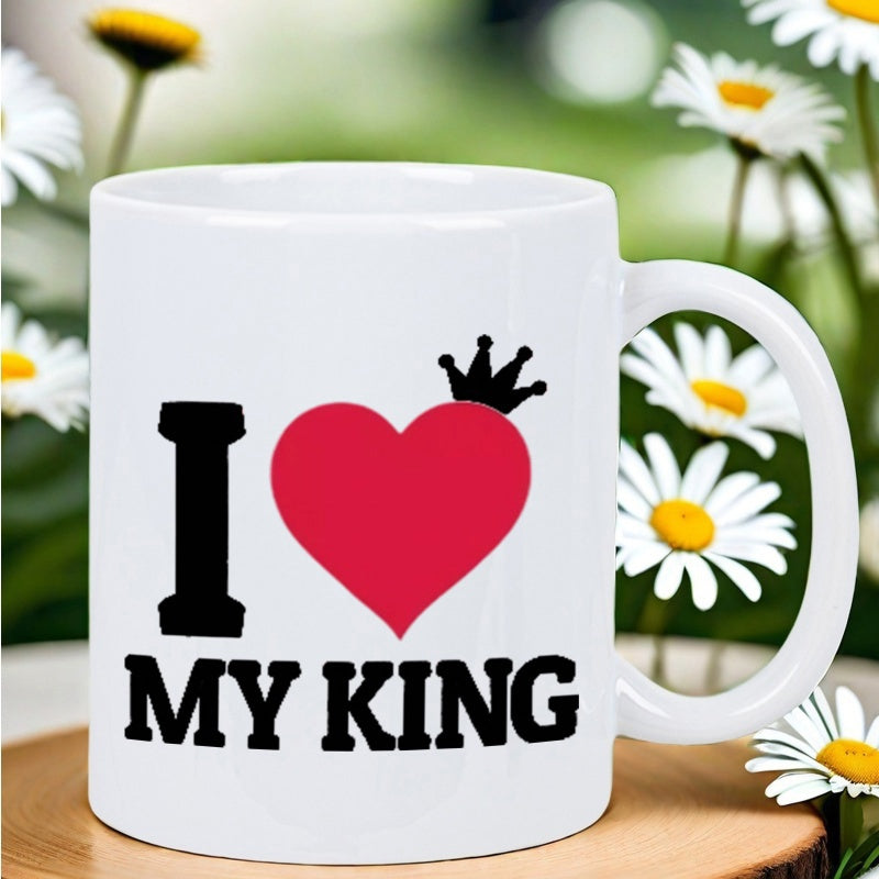 Tailorly White Ceramic 11 oz Mug - I My King Vibrant Red Heart With A Royal Crown Upon Top Side Heart