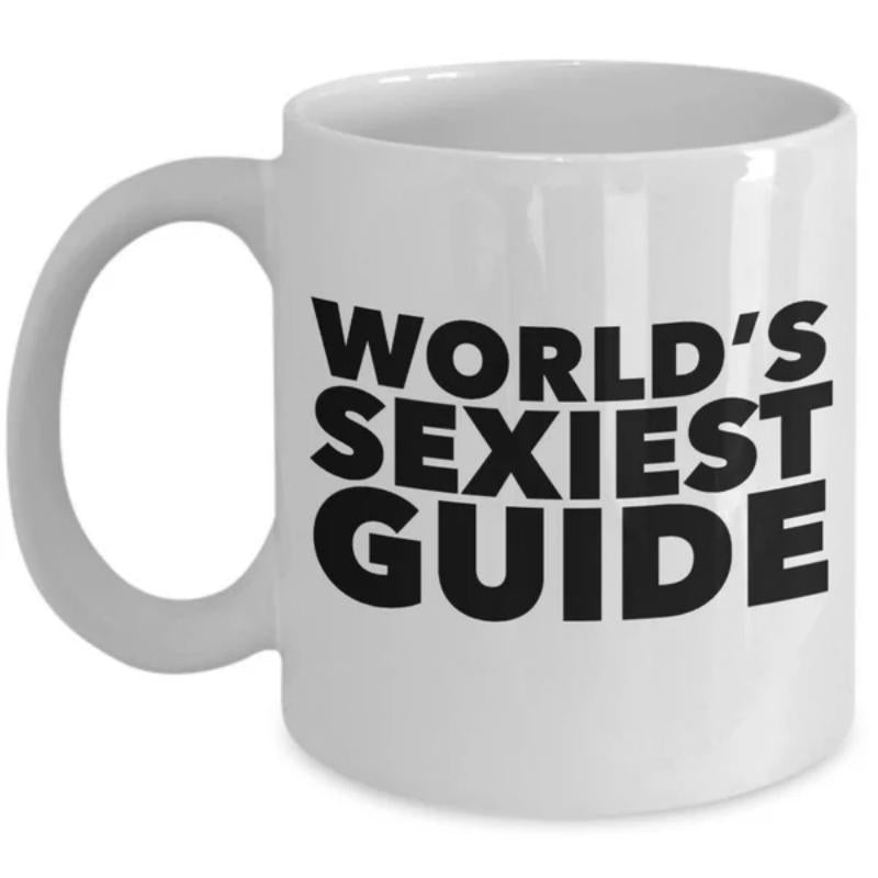 Tailorly White Ceramic 11 oz Mug - Worlds Sexiest Guide Bold Minimalist Black Typography Printed On