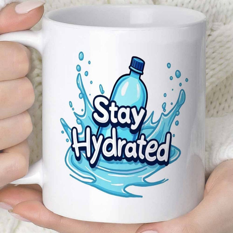 Tailorly White Ceramic 11 oz Mug - Stay Hydrated Splashing Blue Water Bottle Surrounded By Liquid Ripples And Fresh Bubbles Bottle