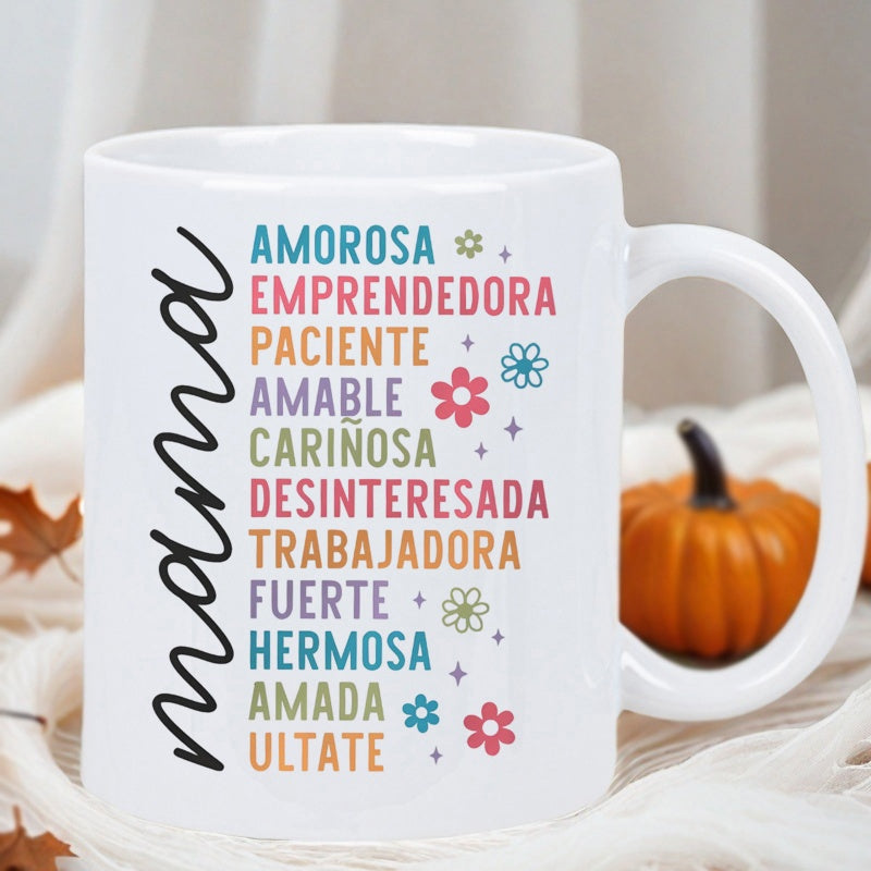 Tailorly White Ceramic 11 oz Mug - Mama Vibrant Colorful Small Flowers Arranged In Vertical Minimalist Design Pattern