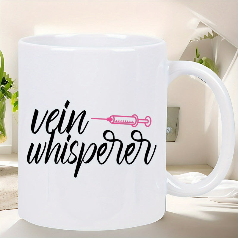 Tailorly White Ceramic 11 oz Mug - Vein Whisperer Medical Professional Design With Pink Syringe On Minimalist