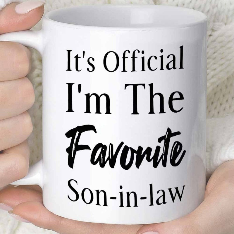 Tailorly White Ceramic 11 oz Mug - It S Official I M The Favorite Son In Law Elegant Black Typography Printed On Minimalist