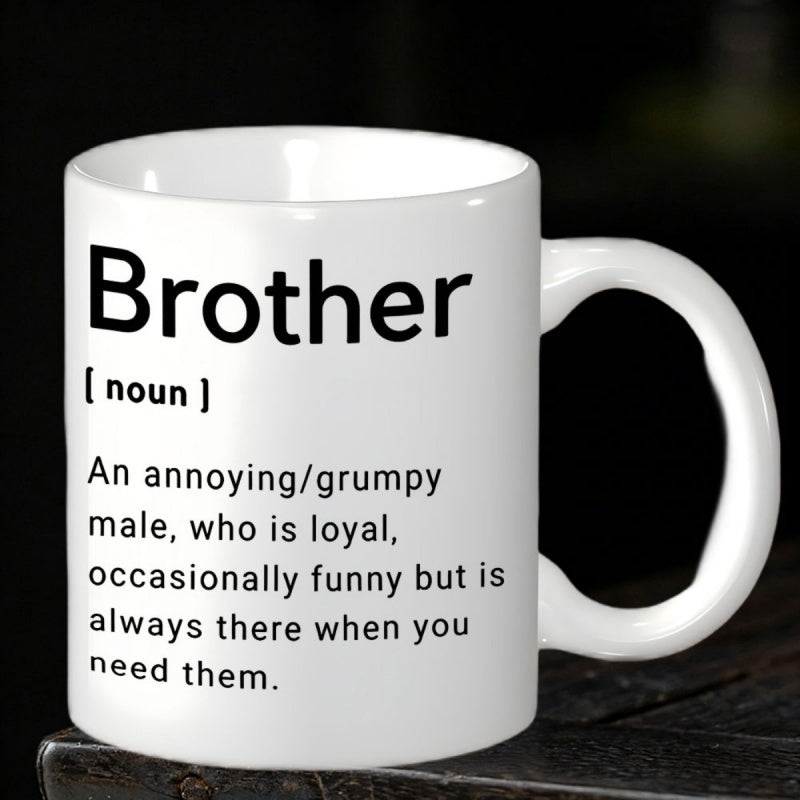 Tailorly White Ceramic 11 oz Mug - Brother Minimalist Typography Style With Dictionary Definition Format And Clean Black Text Sign