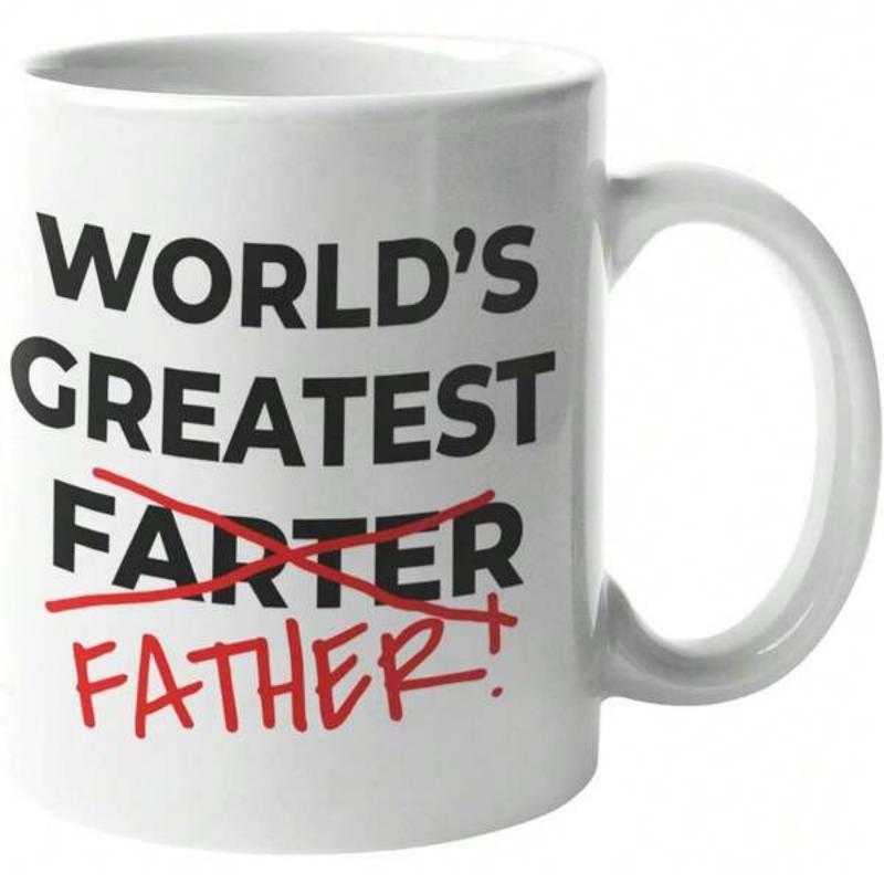 Tailorly White Ceramic 11 oz Mug - World'S Greatest Farter Father Bold Black Lettering Featuring Red Hand Written Correction Stroke Mug
