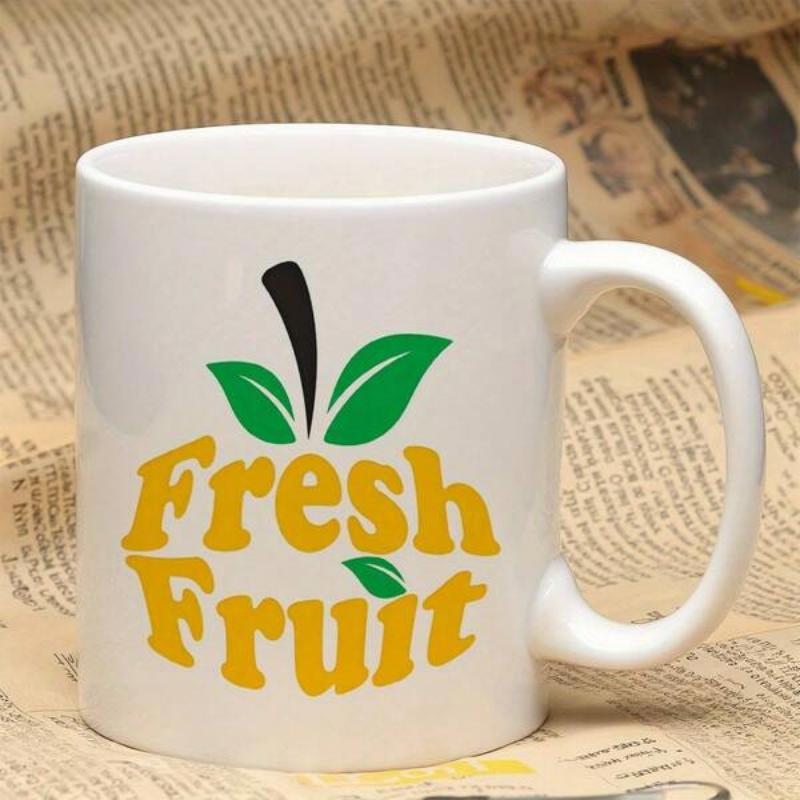 Tailorly White Ceramic 11 oz Mug - Fresh Fruit Vibrant Orange Graphic With Green Leaves And Black Stem Fruit