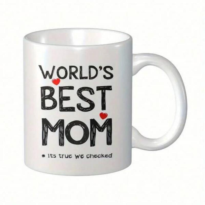 Tailorly White Ceramic 11 oz Mug - Worlds Best Mom Its True We Checked Two Tiny Red Hearts Scattered Among Bold Hand Drawn Lettering Heart