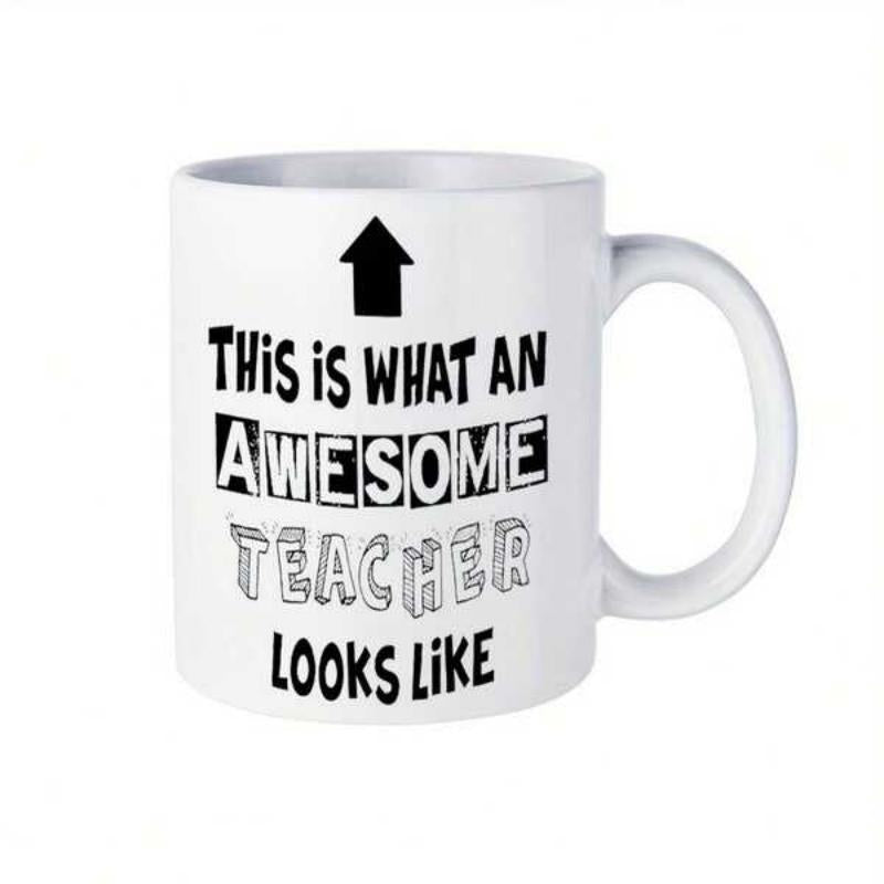 Tailorly White Ceramic 11 oz Mug - This Is What An Awesome Teacher Looks Like Minimalist Bold Black Lettering With A Single Pointing Directional Symbol Arrow