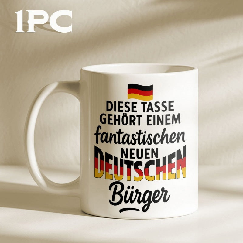 Tailorly White Ceramic 11 oz Mug - German Flag Theme With Patriotic Colors And Elegant Script Lettering Mug