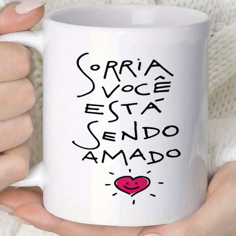 Tailorly White Ceramic 11 oz Mug - Happy Smiling Pink Heart With Radiant Glowing Lines Ceramic Mug
