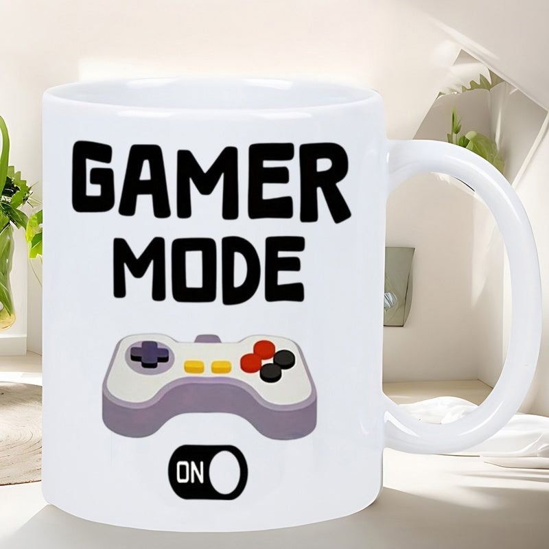 Tailorly White Ceramic 11 oz Mug - Gamer Mode On Retro Style Electronic Device With Colorful Buttons And Bold Lettering Controller