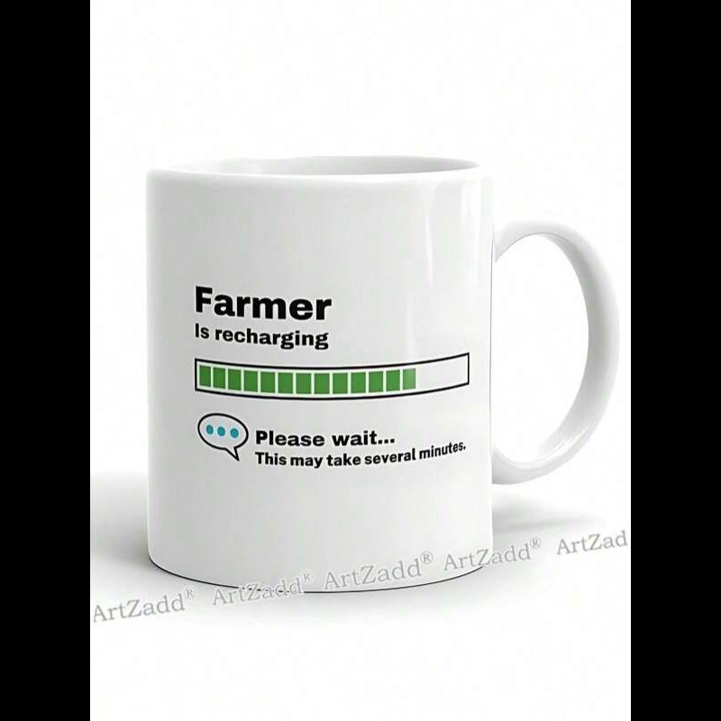 Tailorly White Ceramic 11 oz Mug - Farmer Is Recharging Please Wait This May Take Several Minutes Minimalist Digital Loading Progress Bar With Simple Speech Bubble