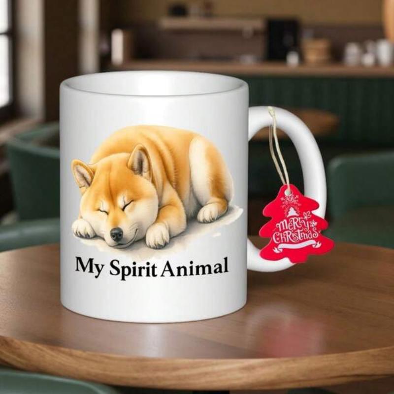 Tailorly White Ceramic 11 oz Mug - My Spirit Animal Adorable Sleeping Shiba Inu Puppy Resting Peacefully On A White Surface Dog