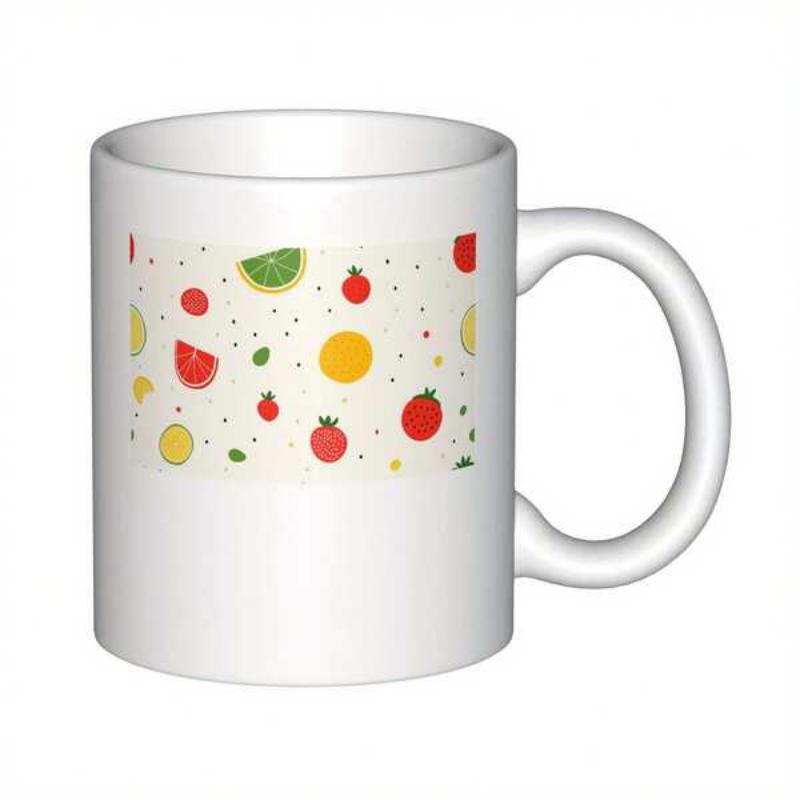 Tailorly White Ceramic 11 oz Mug - Colorful Summer Fruits Pattern Printed On A Simple White Ceramic Morning Coffee Mug