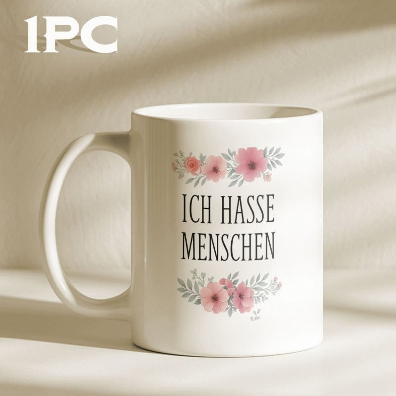 Tailorly White Ceramic 11 oz Mug - Delicate Pink Watercolor Blossoms With Soft Grey Leaves In Floral Arrangement Flower