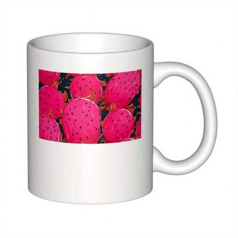 Tailorly White Ceramic 11 oz Mug - Vibrant Pink Tropical Dragon Fruit Grouped Closely On Dark Surface Pitaya
