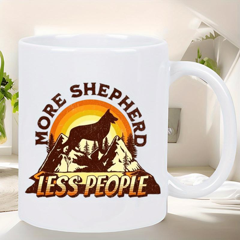 Tailorly White Ceramic 11 oz Mug - More Shepherd Less People Majestic Silhouette Standing On Rugged Mountain Peaks With Vintage Sunset Background Shepherd