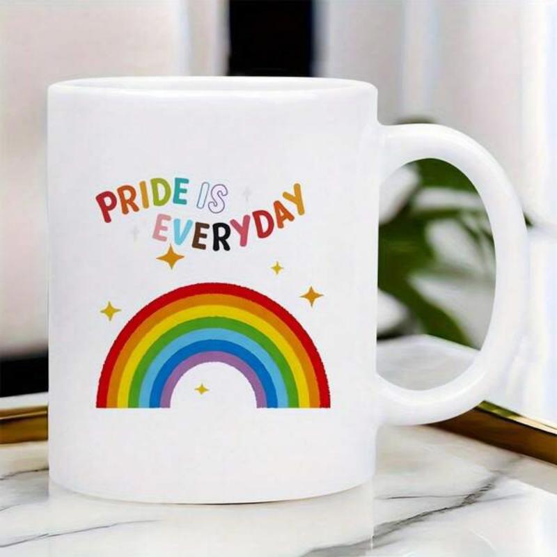 Tailorly White Ceramic 11 oz Mug - Pride Is Everyday Vibrant Colorful Arch With Golden Stars Shining In The Sky Rainbow
