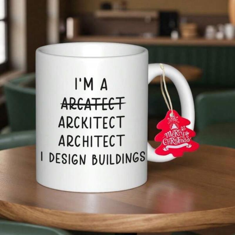 Tailorly White Ceramic 11 oz Mug - Im An Architect I Design Buildings Minimalist Black Sans Serif Typography Featuring Humorous Spelling Corrections For
